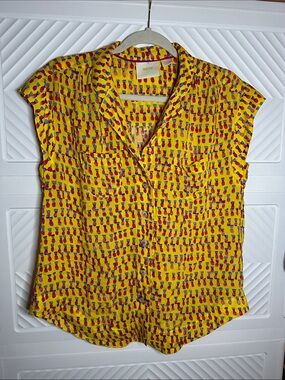 Maeve Yellow Pineapple-Print Button-Front Camp Shirt